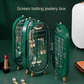 Foldable Jewelry Organizer With Mirror Ear Rings & Necklace_ Hanging Holder Jewelry Box Vanity Hanger Stand
